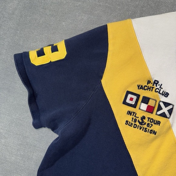 Polo Ralph Lauren Yacht Club Polo Mens XL White Yellow Blue Big Pony Custom Slim - Picture 3 of 9